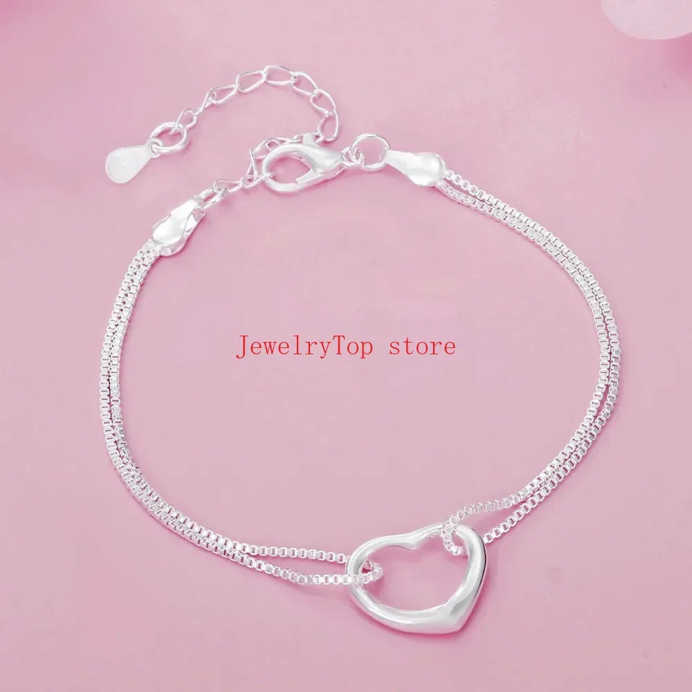 Fine 925 Sterling Silver Heart Bracelets & Necklaces for Women ·Fashion Designer Wedding & Engagement Sets, Christmas Gift, Wholesale