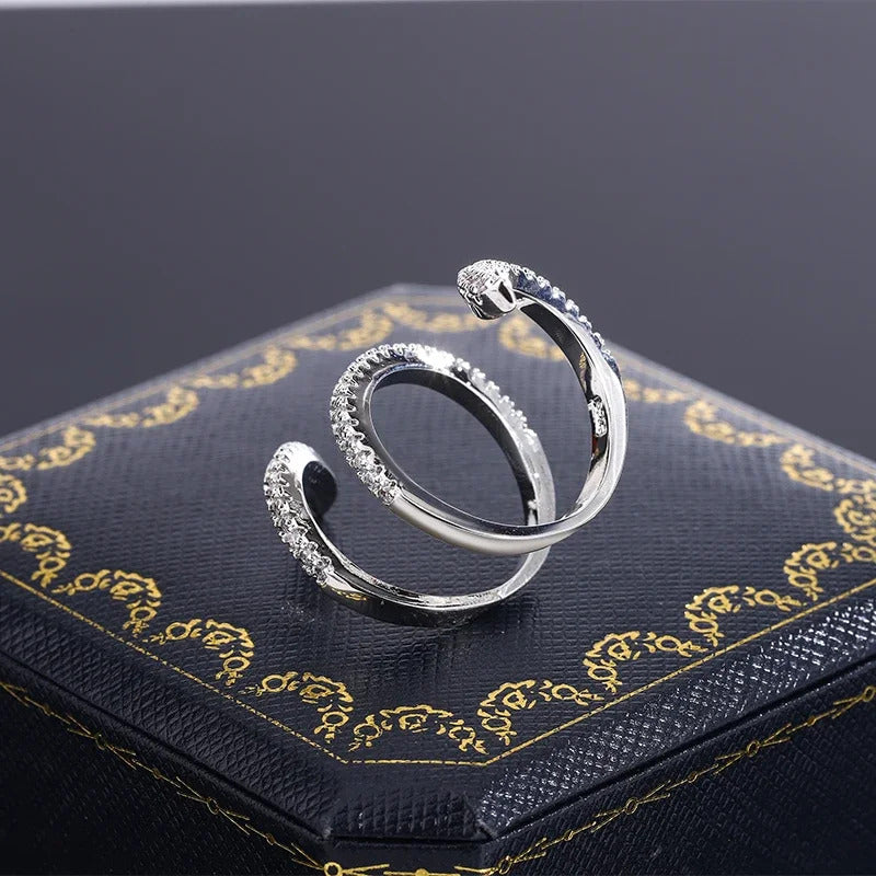 New Fashion 925 Silver Geometric Zircon Ring ·Irregular Line Design for Engagement & Wedding