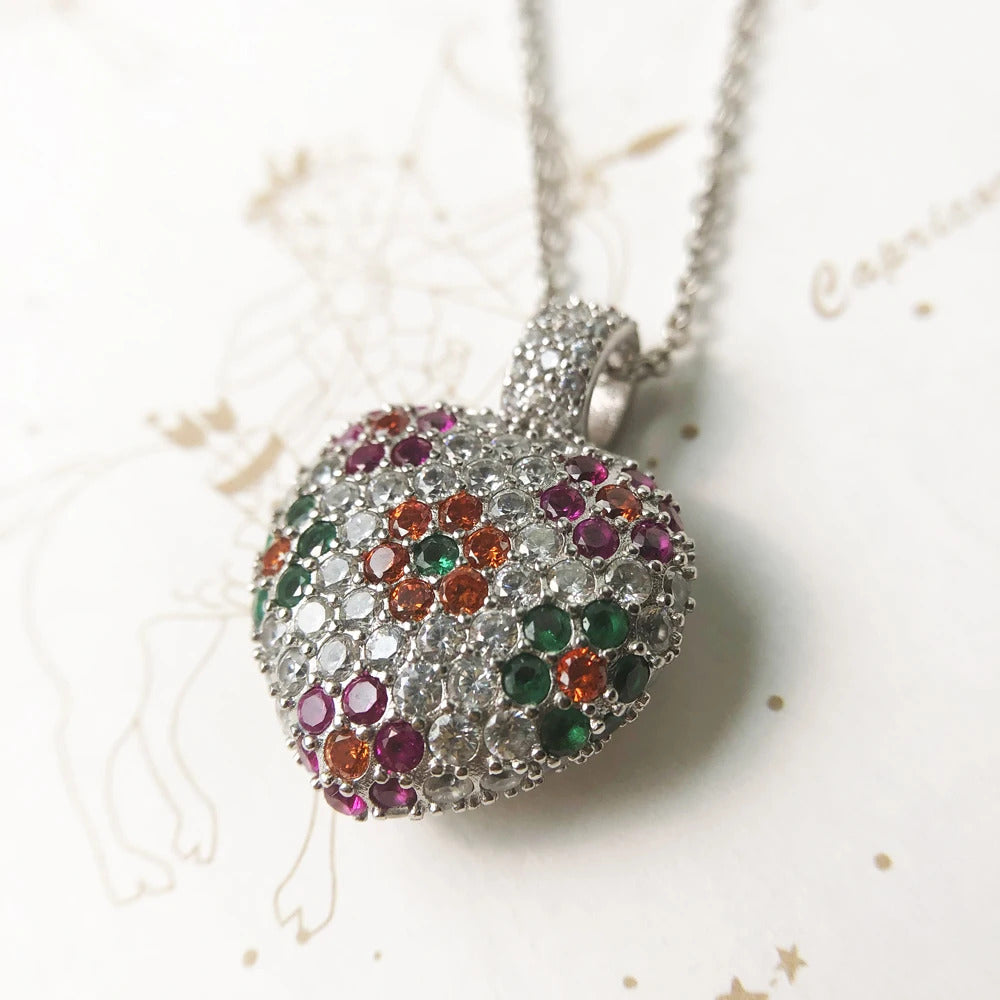 Necklace Heart Colorful Flower - Summer-Inspired 925 Sterling Silver Jewelry for Women