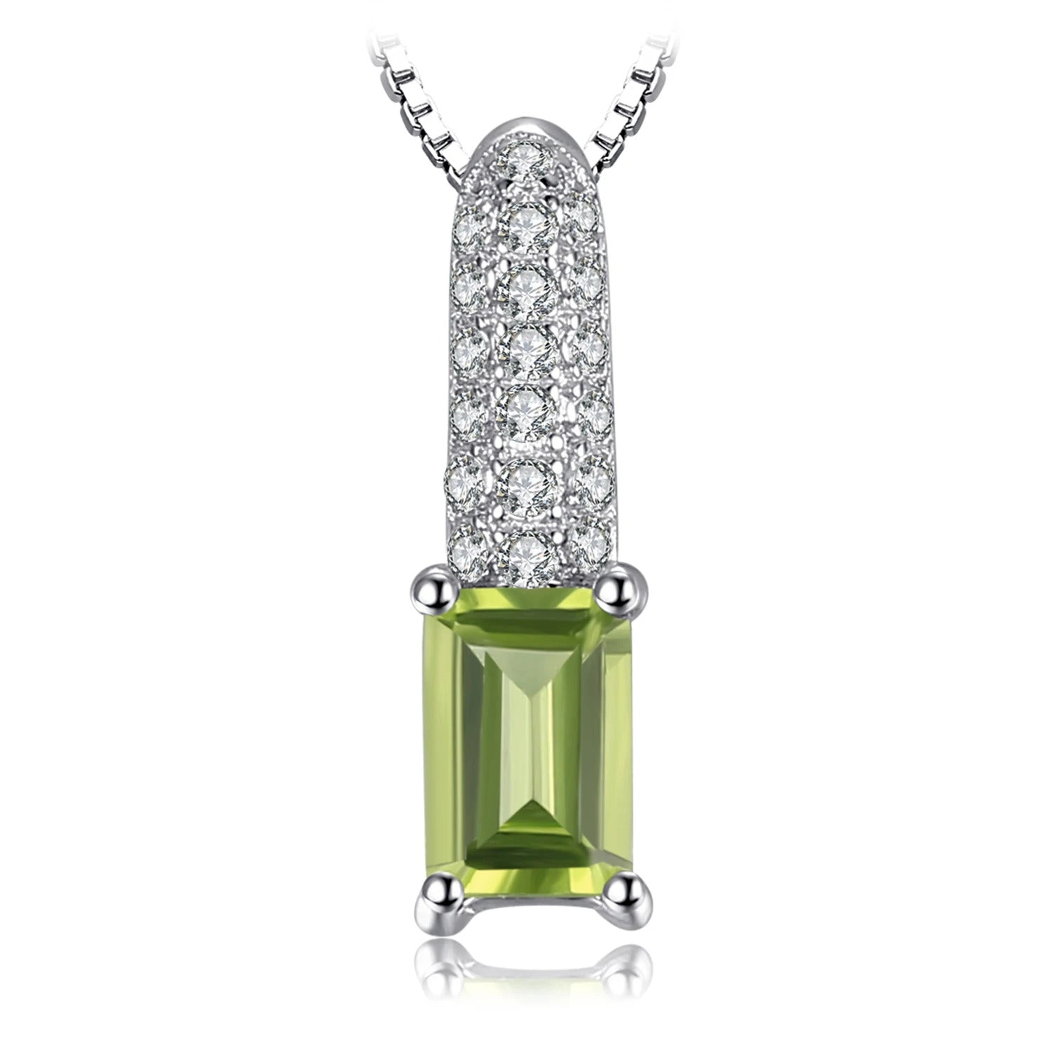 JewelryPalace Genuine Natural Emerald Cut Peridot 925 Sterling Silver Pendant Necklace ·Fashion Gemstone Choker for Women