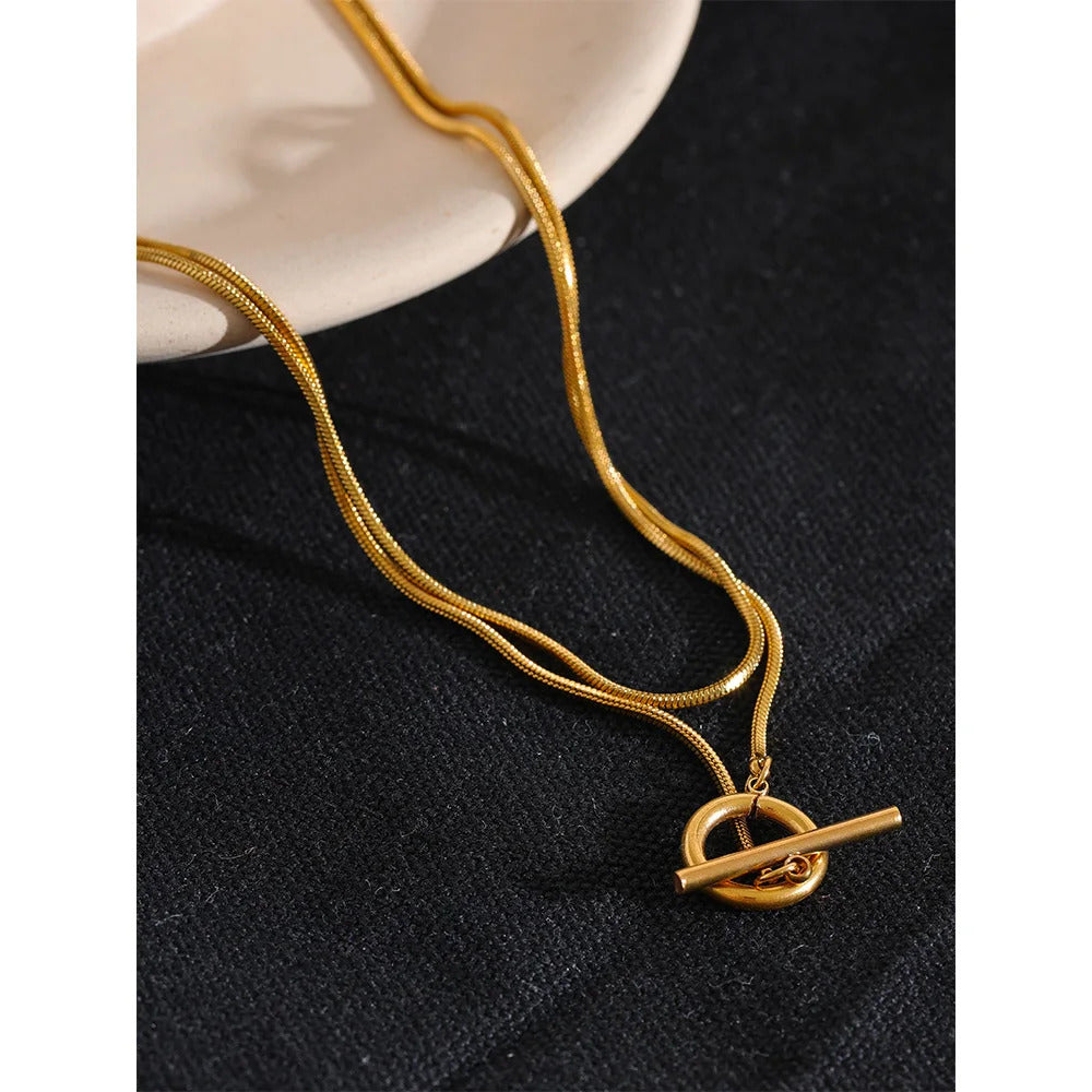 Stainless Steel Double Layer Stacking Chain Necklace ·Gold Color Fashion Jewelry for Women, Daily Wear Bijoux