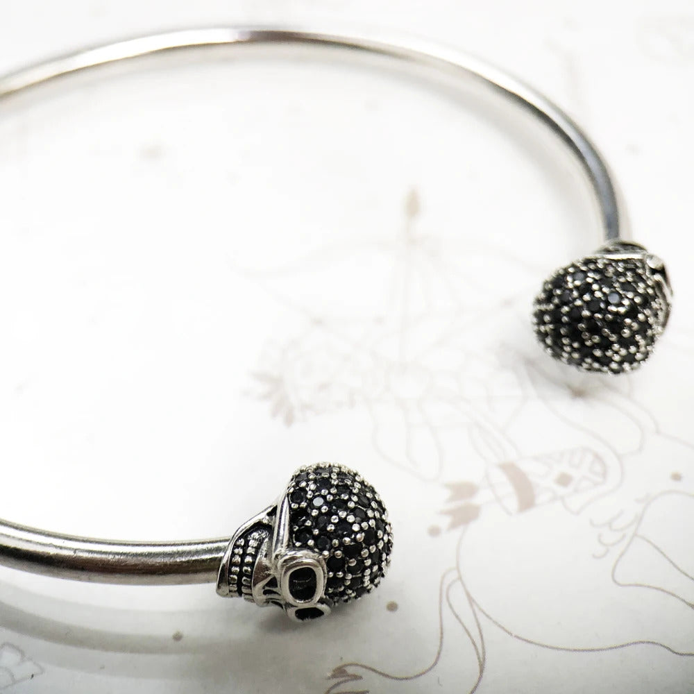 925 Sterling Silver Skull Pave Bracelet & Bangle ·Europe Style Fashion Karma Punk Jewelry Gift for Men & Women