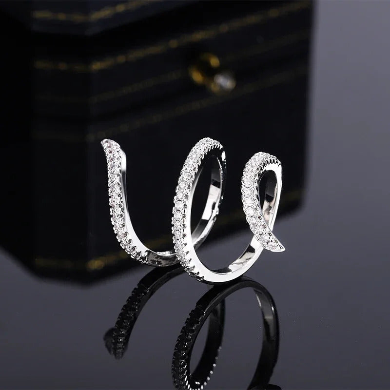 New Fashion 925 Silver Geometric Zircon Ring ·Irregular Line Design for Engagement & Wedding