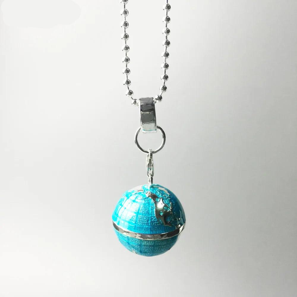 Beads Necklace Globe Pendant - 925 Sterling Silver Rope Chain Fashion Jewelry