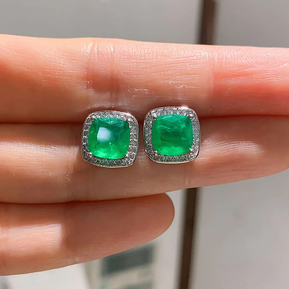 2021 Trend Created Emerald Gemstone Stud Earrings & Pendant Necklace Set ·Lab Diamond Wedding Jewelry for Women