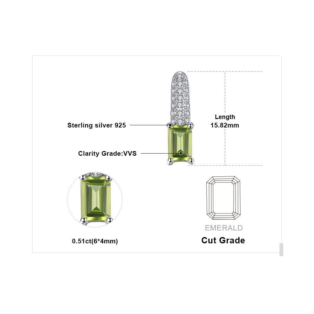 JewelryPalace Genuine Natural Emerald Cut Peridot 925 Sterling Silver Pendant Necklace ·Fashion Gemstone Choker for Women