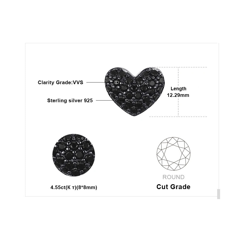 Potiy Heart Natural Black Spinel Pendant Necklace ·925 Sterling Silver for Women, Daily Wear & Wedding Jewelry (No Chain)