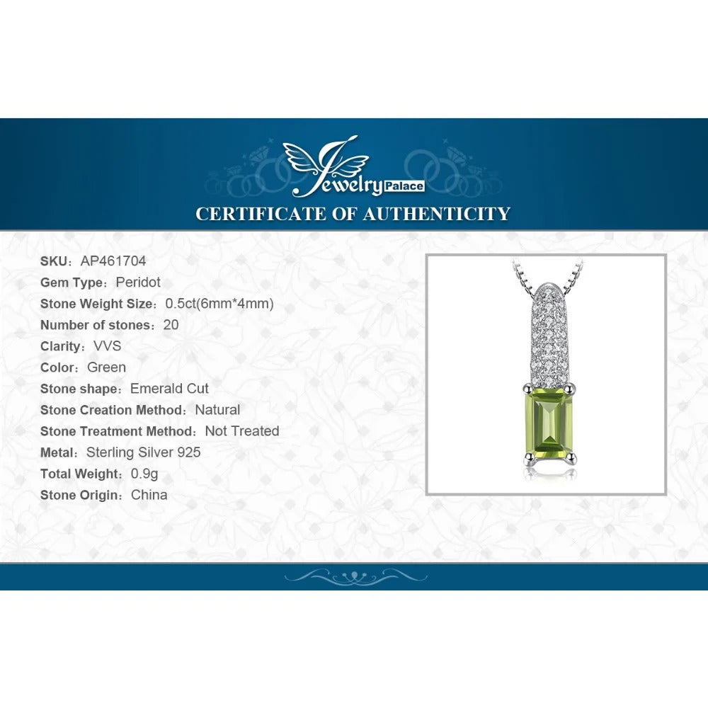 JewelryPalace Genuine Natural Emerald Cut Peridot 925 Sterling Silver Pendant Necklace ·Fashion Gemstone Choker for Women