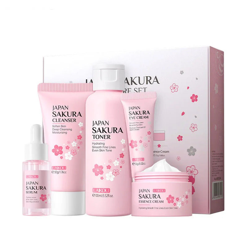 5/6-Piece Sakura Skin Care Set ·Face Cream, Serum, Toner, Facial Cleanser, Sunscreen & Eye Cream ·Complete Skincare Routine for Radiant Skin