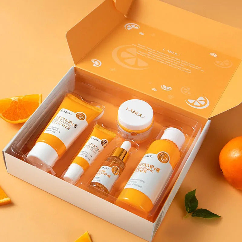 LAIKOU Vitamin C Face Care Cream Set ·5-Piece Set for Deep Cleansing, Moisturizing, Dark Spot Removal & Brightening ·Korean Skin Care