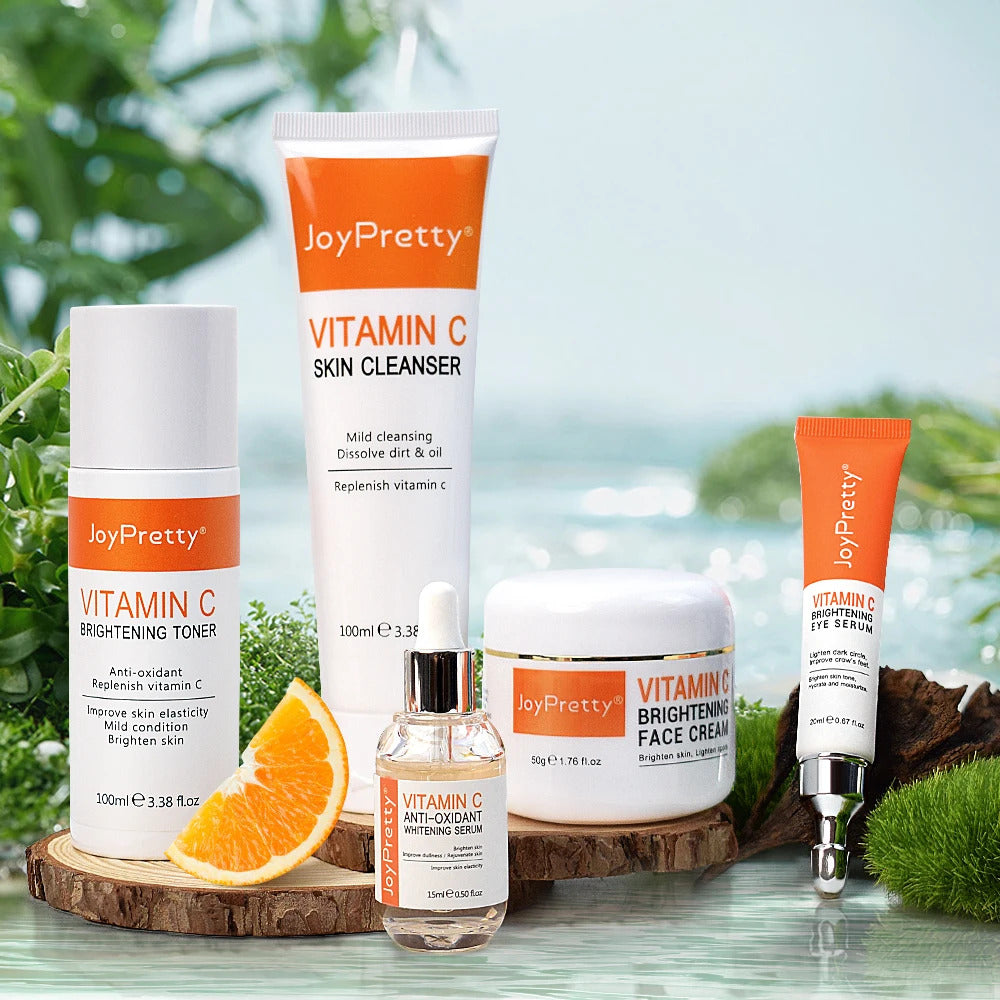 JoyPretty Vitamin C Skin Care Set ·Whitening Cream, Dark Spots Serum, Gentle Cleansing, Deep Moisturizing, Pore Shrinking Skincare