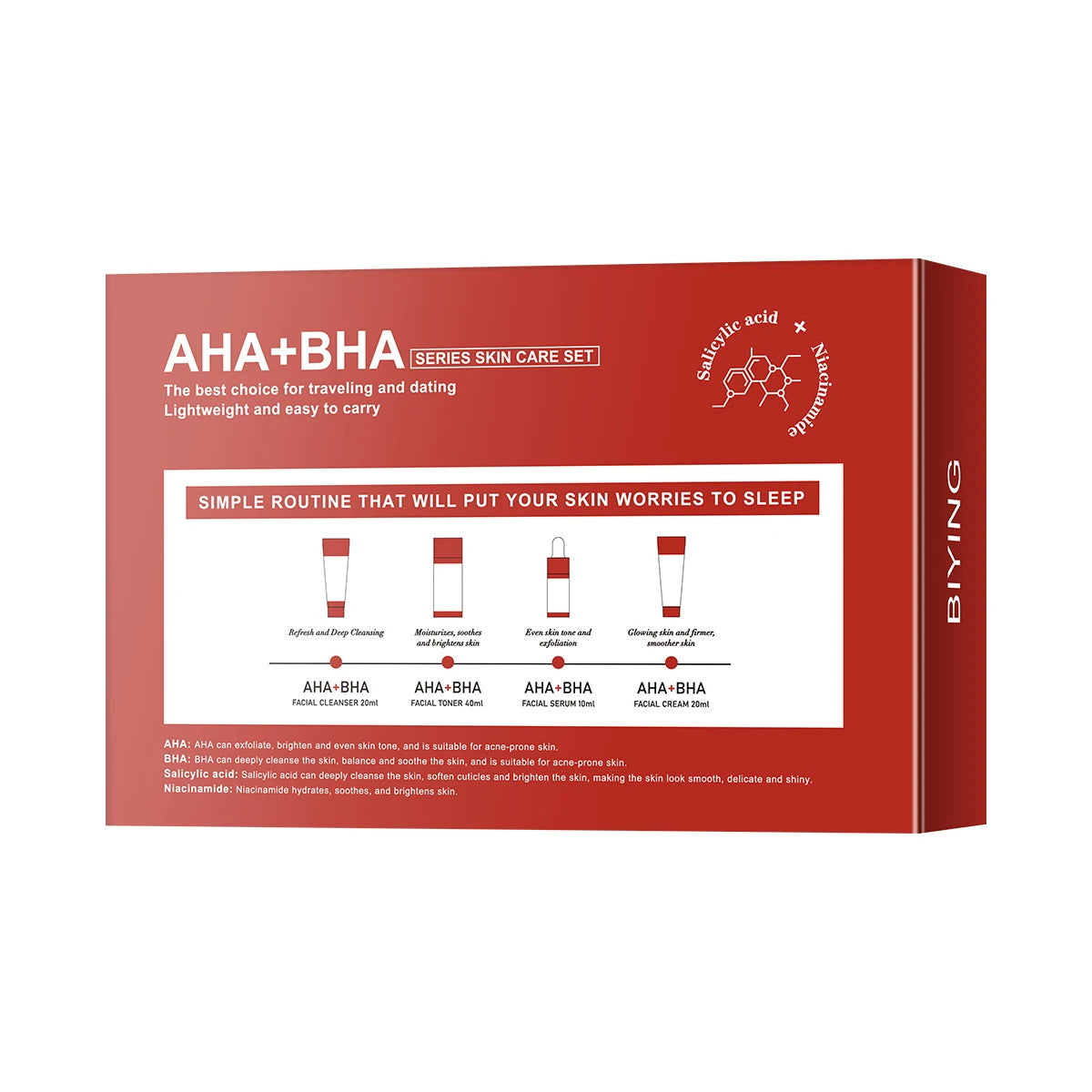 AHA+BHA Series Skin Care Set ·4-Piece Facial Toner, Serum, Cream & Foam Cleanser ·Korean Beauty Essentials for Radiant, Clear Skin