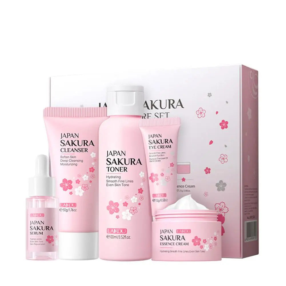 5/6-Piece Sakura Skin Care Set ·Face Cream, Serum, Toner, Facial Cleanser, Sunscreen & Eye Cream ·Complete Skincare Routine for Radiant Skin