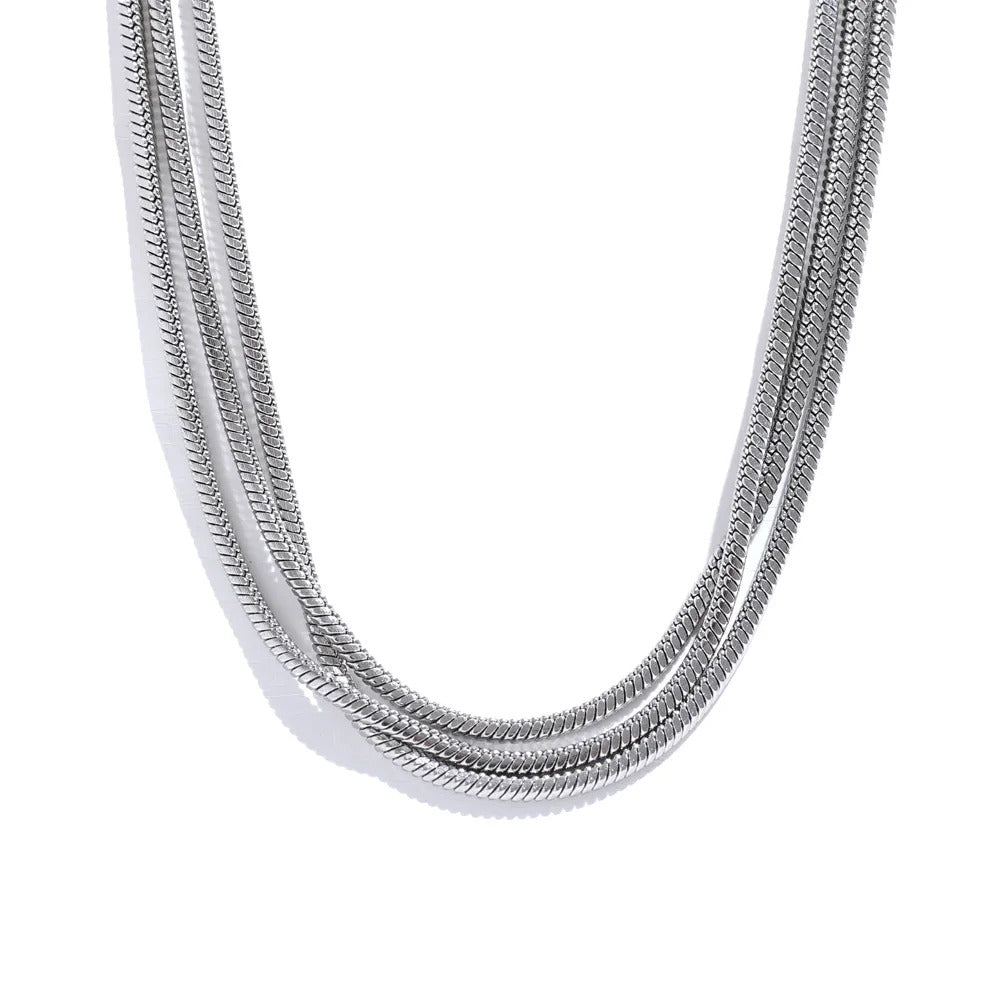 Waterproof Stainless Steel Layered Long Chain Necklace ·Adjustable 18K Gold Plated Trendy Fashion Jewelry