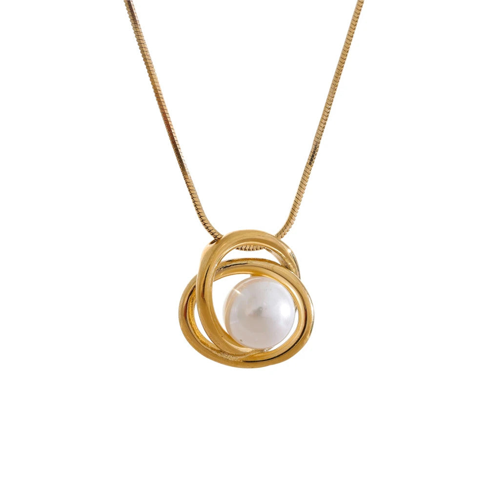 Korean Style Simulated Pearls Geometric Winding Pendant Necklace ·Trendy Fashion Jewelry for Women, Daily Wear Accessories