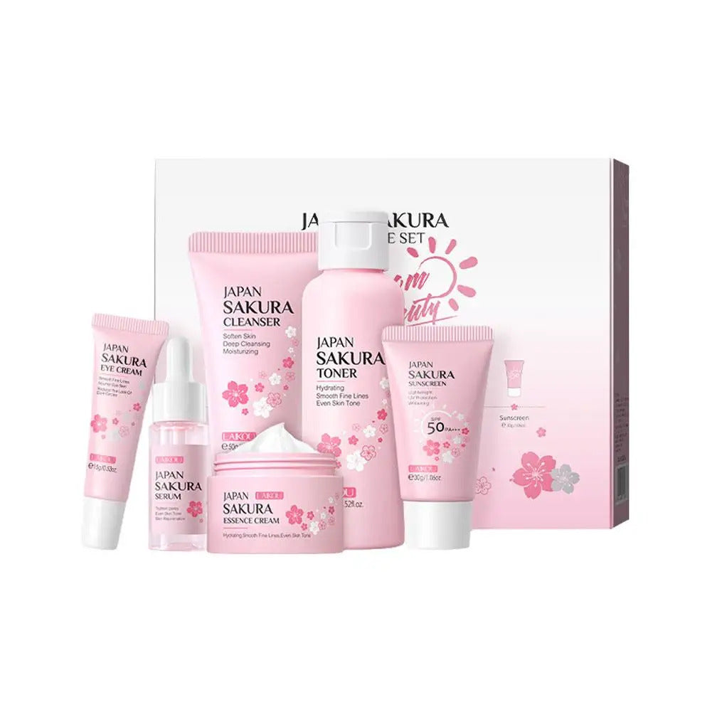 5/6-Piece Sakura Skin Care Set ·Face Cream, Serum, Toner, Facial Cleanser, Sunscreen & Eye Cream ·Complete Skincare Routine for Radiant Skin