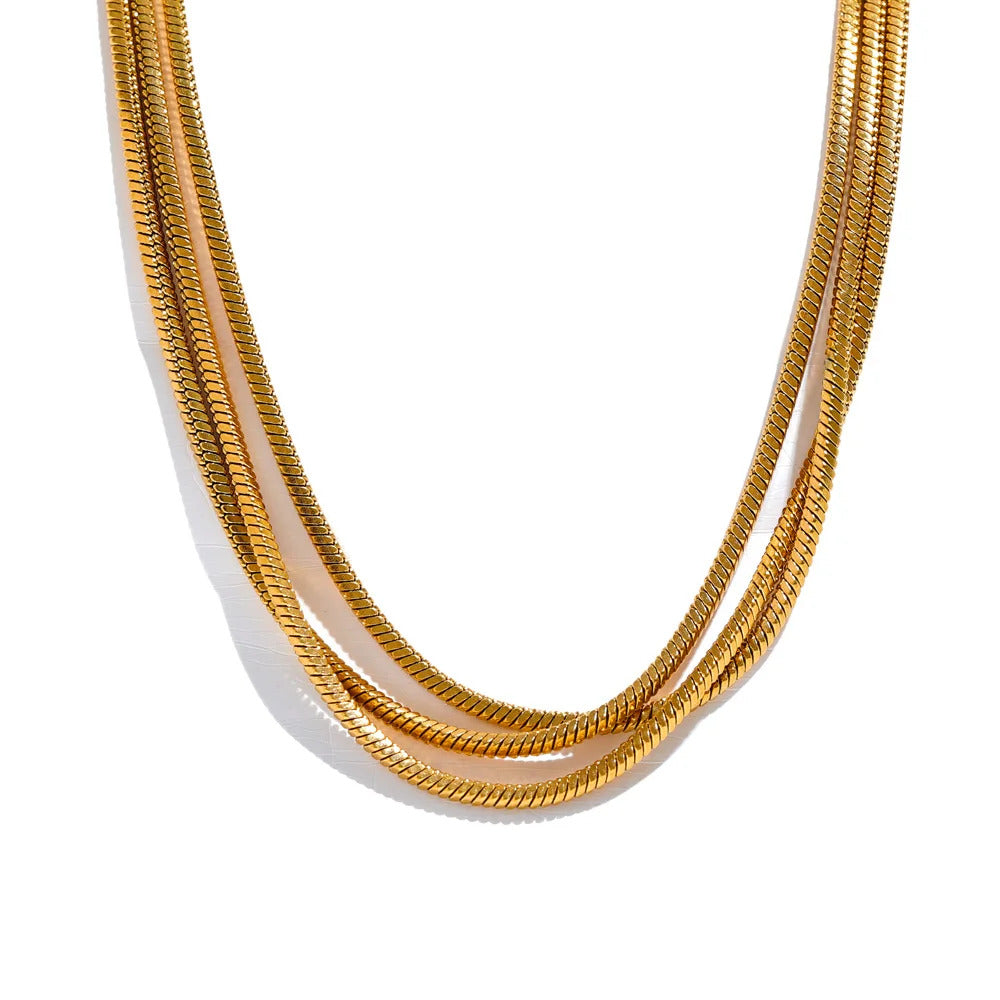 Waterproof Stainless Steel Layered Long Chain Necklace ·Adjustable 18K Gold Plated Trendy Fashion Jewelry